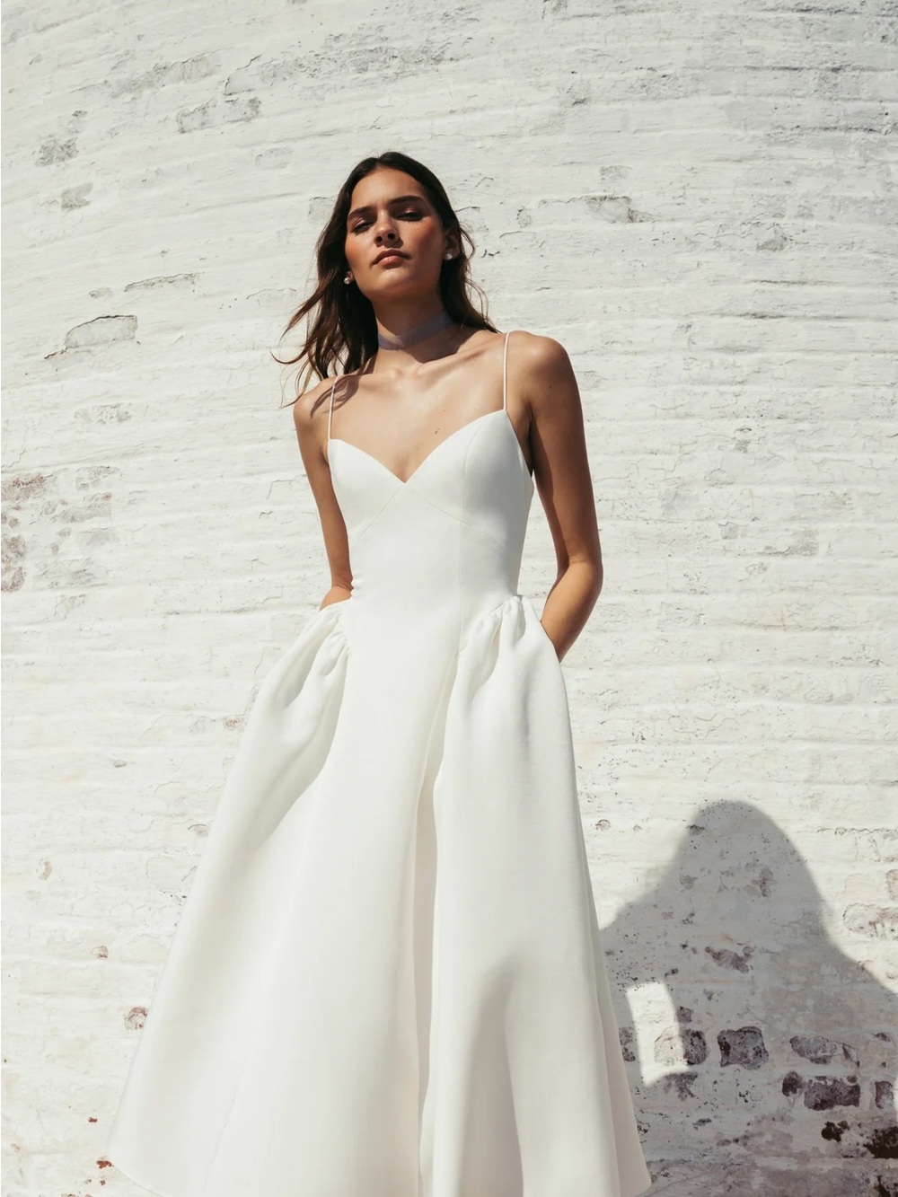 Luella Dress - Elegant White Spaghetti-Strap A-Line Dress